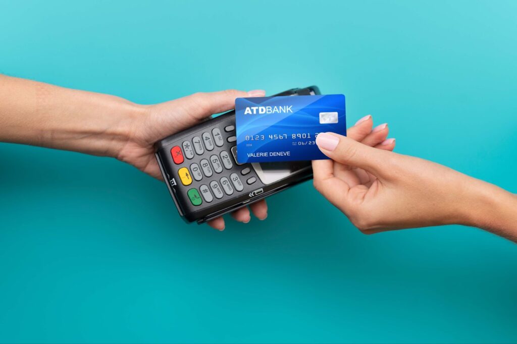Bank card is brought to the terminal