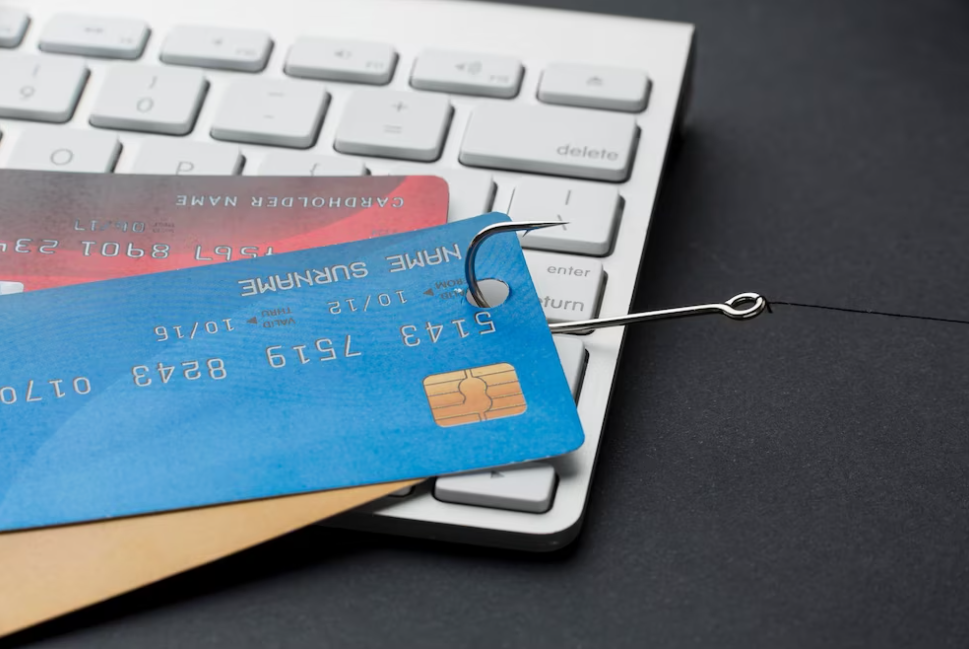 hook and two credit cards on keyboard