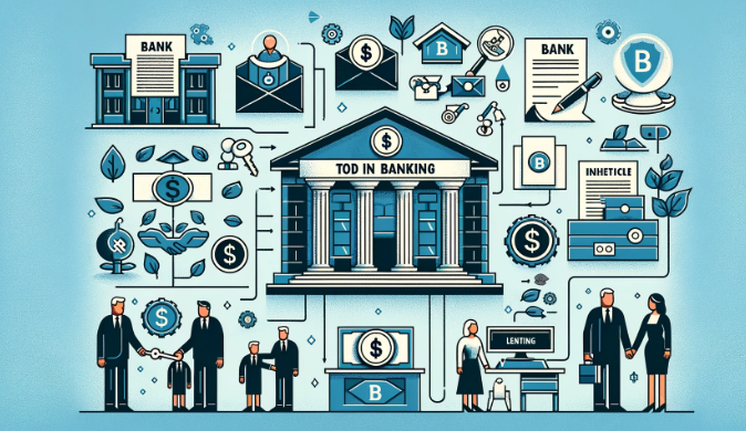 Bank building, a family in financial discussion and legal documents